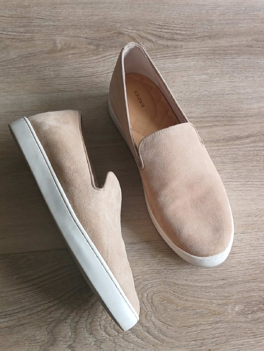 Birdies 9 Slip-On Loafer Mules in Light Taupe Tan Brown Leather Flats
